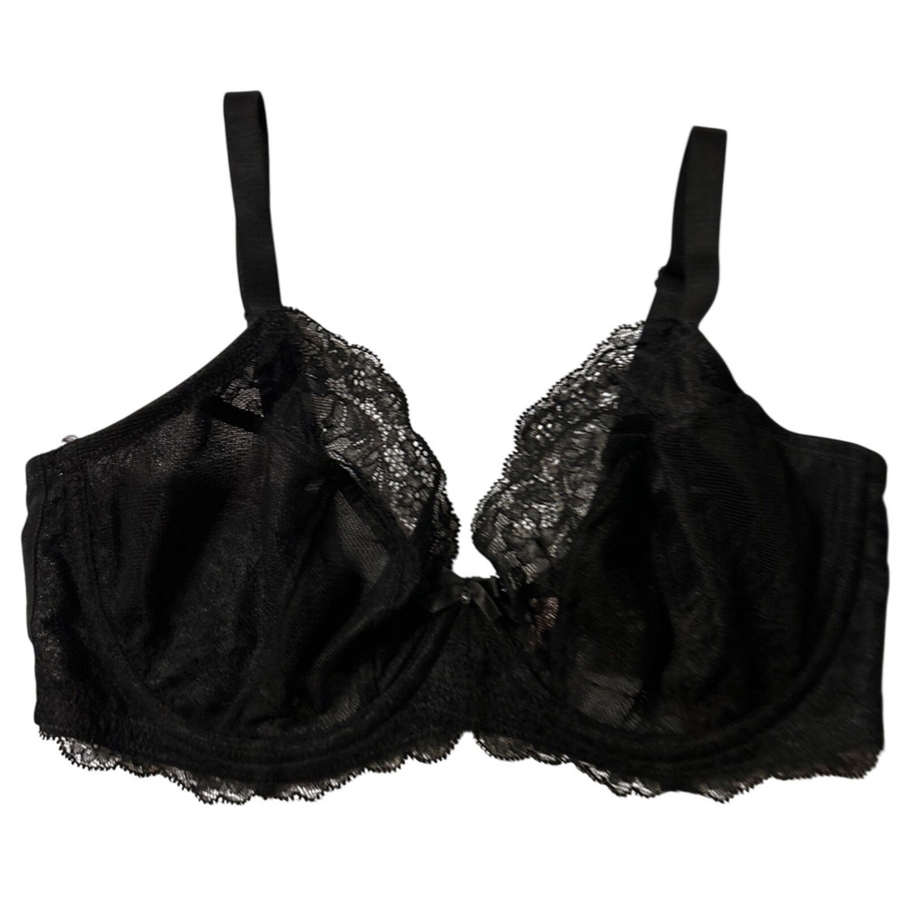 Panache Lace Bra 34E Black Ana Side Support Plunge Bra Underwire Sheer
